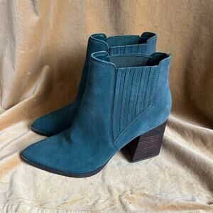 Marc Fisher Yale Dark Green Suede Ankle Booties Size 9 Block Heel